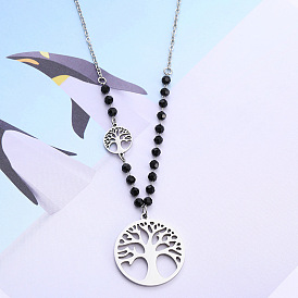 Stainless Steel Life Tree Necklace - Fashion Round Pendant Necklace, Jewelry.