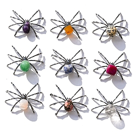 Natural Gemstone Display Decoration, with Metal Spider Shape Holder, for Home Desktop Decoration