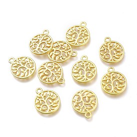 Alloy Pendants, Long-Lasting Plated, for Jewelry Making, Flat Round with Tree