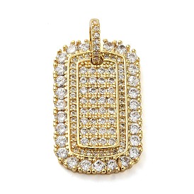 Rack Plating Brass Micro Pave Clear Cubic Zirconia Pendants, Long-Lasting Plated, Cadmium Free & Lead Free, Rectangle