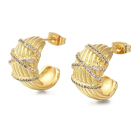 Серьги-гвоздики с прозрачным паве из латуни с кубическим цирконием, c-образный