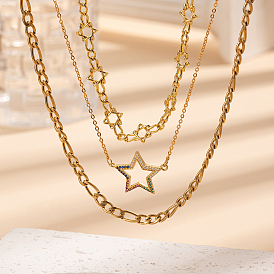 201 Подвеска в форме звезды из нержавеющей стали и латуни с разноцветными кубическими циркониями 3 Многослойные модные хип-хоп ожерелья для женщин