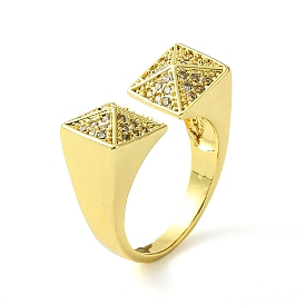 Brass Micro Pave Cubic Zirconia Open Cuff Rings, Square