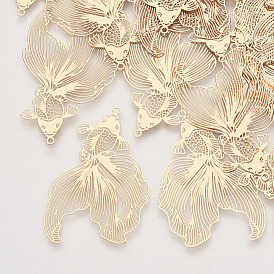 Brass Pendants, Etched Metal Embellishments, Goldfish