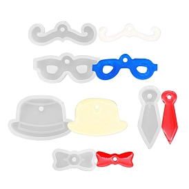 10Pcs 5 Style Pendant Silicone Molds, Resin Casting Molds, For UV Resin, Epoxy Resin Jewelry Making, Hat & Bowknot & Tie & Mustache & Glasses