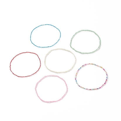 Glass Seed Beads Stretch Anklets Set, Stackable Multilayered Anklets