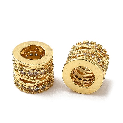 Rack Plating Brass Micro Pave Cubic Zirconia European Beads, Large Hole Beads, Long-Lasting Plated, Lead Free & Cadmium Free, Hollow Column