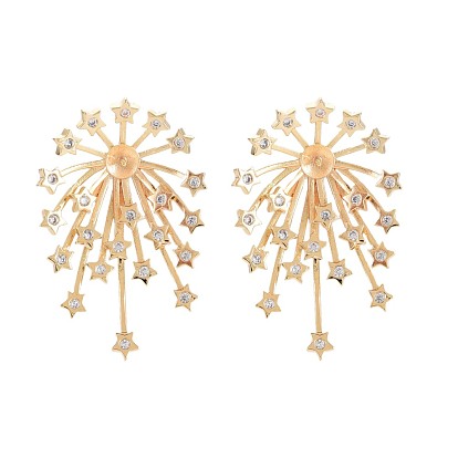 Brass Micro Pave Clear Cubic Zirconia Stud Earring Findings, for Half Drilled Beads, Nickel Free, Fireworks