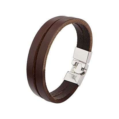 Leather Cord Multi-strand Bracelet, Dual Cord Bracelet with 304 Stainless Steel Clasp for Women