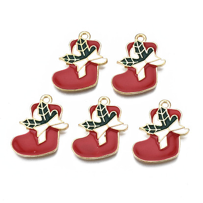 Rack Plating Alloy Enamel Pendants, Cadmium Free & Nickel Free & Lead Free, Christmas Sock