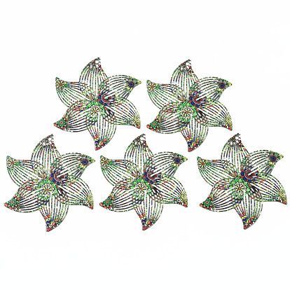 430 Stainless Steel Pendants, Spray Painted, Etched Metal Embellishments, Flower Pattern, Flower