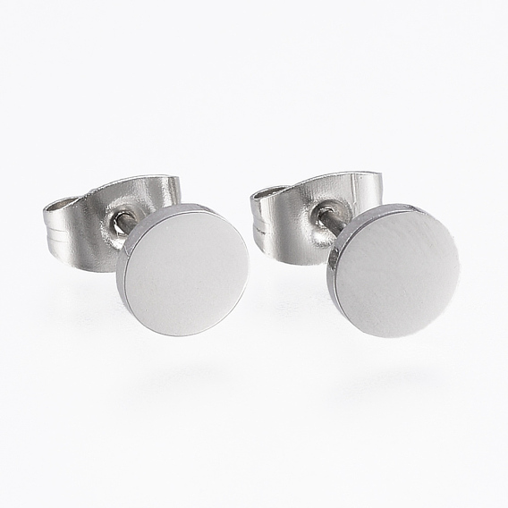 304 Stainless Steel Stud Earrings, Hypoallergenic Earrings, Flat Round