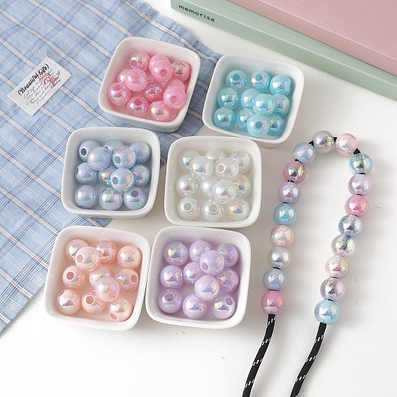 Прозрачные акриловые бусины с УФ-покрытием, радужный, круглые, с блеском порошок