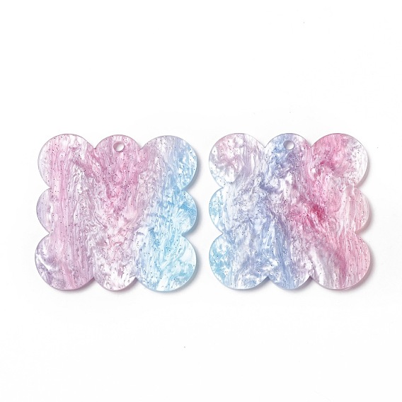 Acrylic Disc Pendants, with Glitter Powder, Imitation Gemstone Style, Square