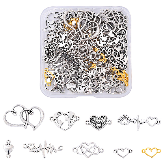 90 ПК 9 стили сплава звеньев / соединителей тибетского стиля, сердце, без никеля 