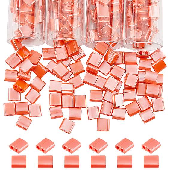 340Pcs 2-Hole Glass Seed Beads, Opaque Colours Lustered, Rectangle