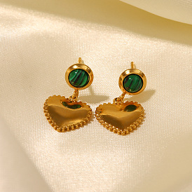 18K Gold Plated Peacock Turquoise Heart Pendant Earrings, Trendy Fashionable Ear Jewelry