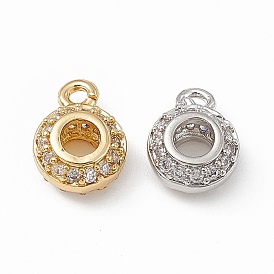 Brass Micro Pave Cubic Zirconia Charms, Rondelle Charm, with Open Loop