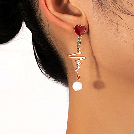 Exaggerated personality, heart-beating temperament, love pearl long earrings, face thinning earrings