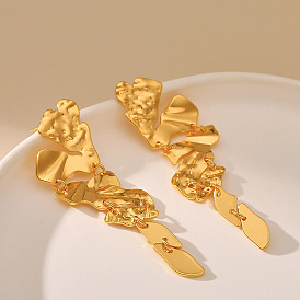 18K Gold Irregular Shape French Style Long Earrings - Unique Design, High-end.
