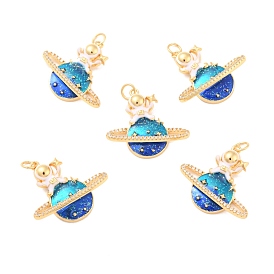 Eco-Friendly Brass Micro Pave Cubic Zirconia with Enamel Pendants, Long-Lasting Plated, Lead Free & Cadmium Free & Nickel Free, Real 18K Gold Plated