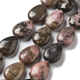 Natural Rhodonite Beads Strands, Flat Teardrop