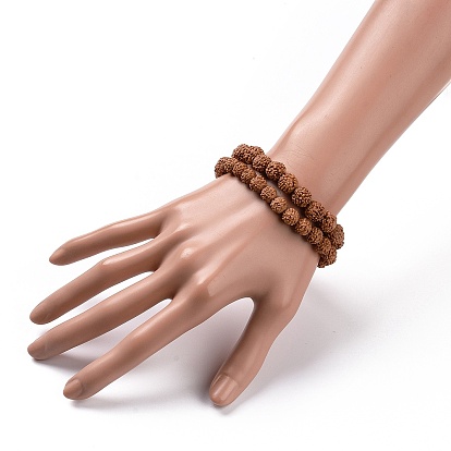 Mala Beads Bracelet, Round Natural Rudraksha Beaded Stretch Bracelet for Women