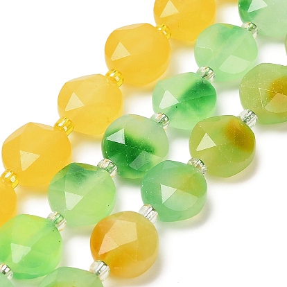 Окрашенные природные белый нефрит бисер пряди, граненый пятиугольный разрез, плоско-круглые, с бисером