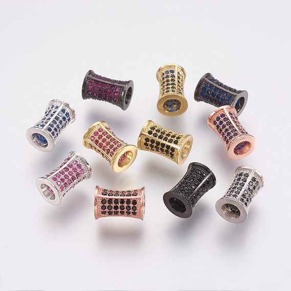 Brass Micro Pave Cubic Zirconia Beads, Lead Free & Cadmium Free, Column