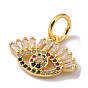 Real 18K Gold Plated Brass Micro Pave Cubic Zirconia Pendants, with Jump Ring, Evil Eye