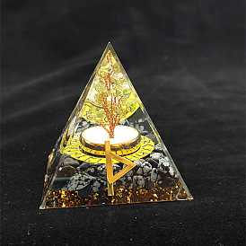Orgonite Pyramid Resin Energy Generators, Reiki Natural Snowflake Obsidian Chips and Tree Inside for Home Office Desk Decoration
