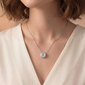 925 Halsketten aus Sterlingsilber mit Kristallanhänger und quadratischem Moissanit-Anhänger (ct) für Damen, lässiger Schmuck