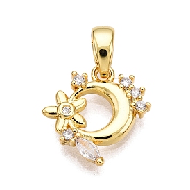 Латунные микро проложить кубического циркония подвески, без кадмия, без никеля и без свинца, цветок с лунными чарами