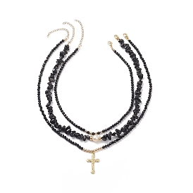 3шт 3 стиль 304 набор ожерелий из нержавеющей стали, ожерелья из бисера из натурального черного оникса, обсидиана и жемчуга для женщин