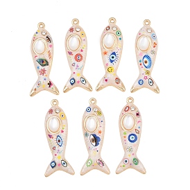Imprimés alliage pendentifs en émail, Poisson orné de breloques à motif d'œil protecteur, avec strass et imitation œil de chat en résine, sans cadmium et sans nickel et sans plomb, crémaillère plaquage