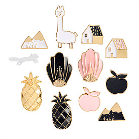 Cartoon Animal Fruit Brooch Black Pink Apple Grass Mud Horse Pineapple House Flower Enamel Pin Personalized Clothing Accessories