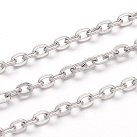 304 Stainless Steel Cable Chains, Soldered, with Spool, Flat Oval, for Jewelry Making