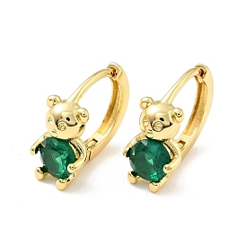 Green Cubic Zirconia Bear Hoop Earrings, Rack Plating Brass Jewelry for Women, Cadmium Free & Nickel Free & Lead Free