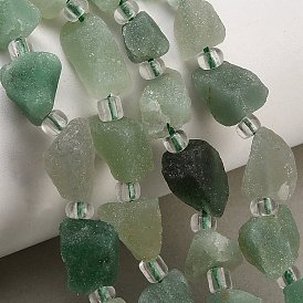 Natural Green Aventurine Beads Strands, Raw Rough, Nuggets, with Seed Beads