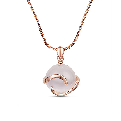 SHEGRACE Trendy Real Rose Gold Plated Necklace, Wave Pendant with Cat Eye, 15.7 inch