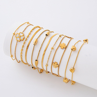 Europäische Edelstahl-Armbänder mit zwei Strängen für Damen, golden