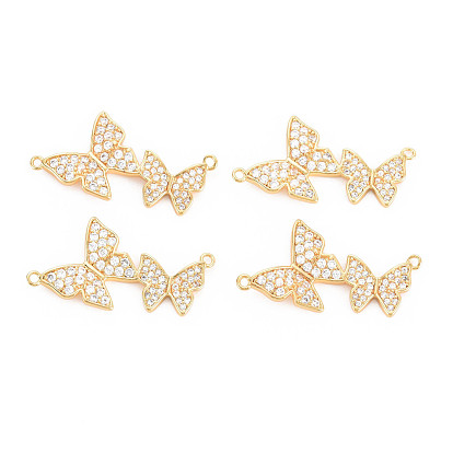 Colgantes de conector de zirconia cúbica transparente micro pavé de latón chapado en rack, con anillos de salto, sin níquel, mariposa