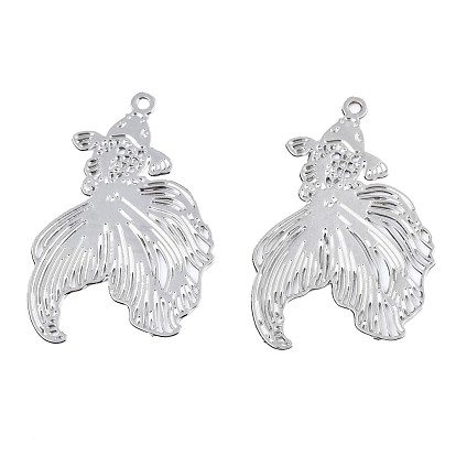 Rack Plating 201 Stainless Steel Filigree Pendants, Etched Metal Embellishments, Nickel Free, Goldfish