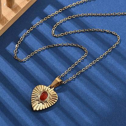 304 ожерелья с подвеской в форме сердца из нержавеющей стали с красным кубическим цирконием