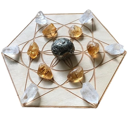 Hexagon with Flower of Life Wooden Crystal Ball Display Stands, Crystal Sphere Holders, Home Decoration