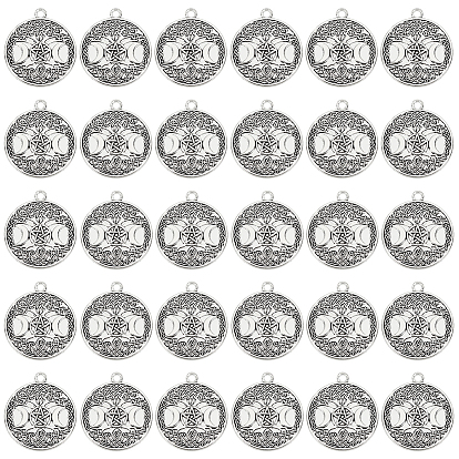 Тибетский стиль полые литые подвески, без свинца и без кадмия, плоская круглая богиня тройной луны, языческие украшения