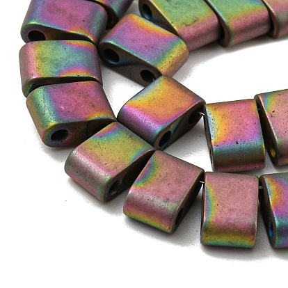 Electroplated Non-magnetic Synthetic Hematite Beads Strands, Rectangle, Matte Style, 2-Hole