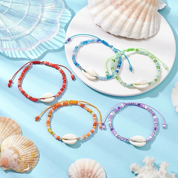 5шт. стеклянные бусины регулируемые браслеты из бисера для женщин, с каури