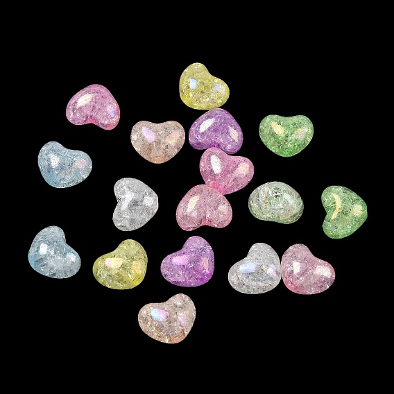 Crackle Transparent Acrylic Beads, Heart, AB Color Plated
