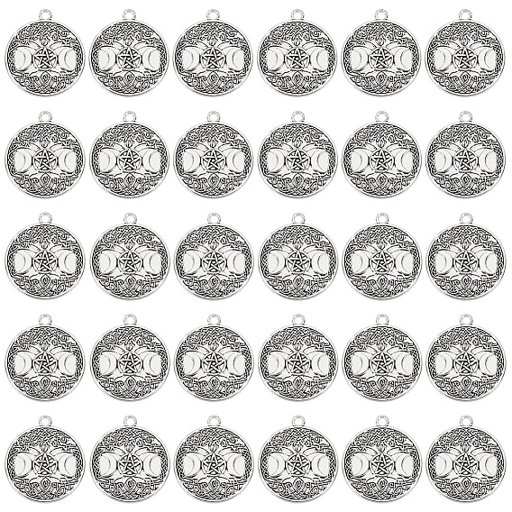 Тибетский стиль полые литые подвески, без свинца и без кадмия, плоская круглая богиня тройной луны, языческие украшения